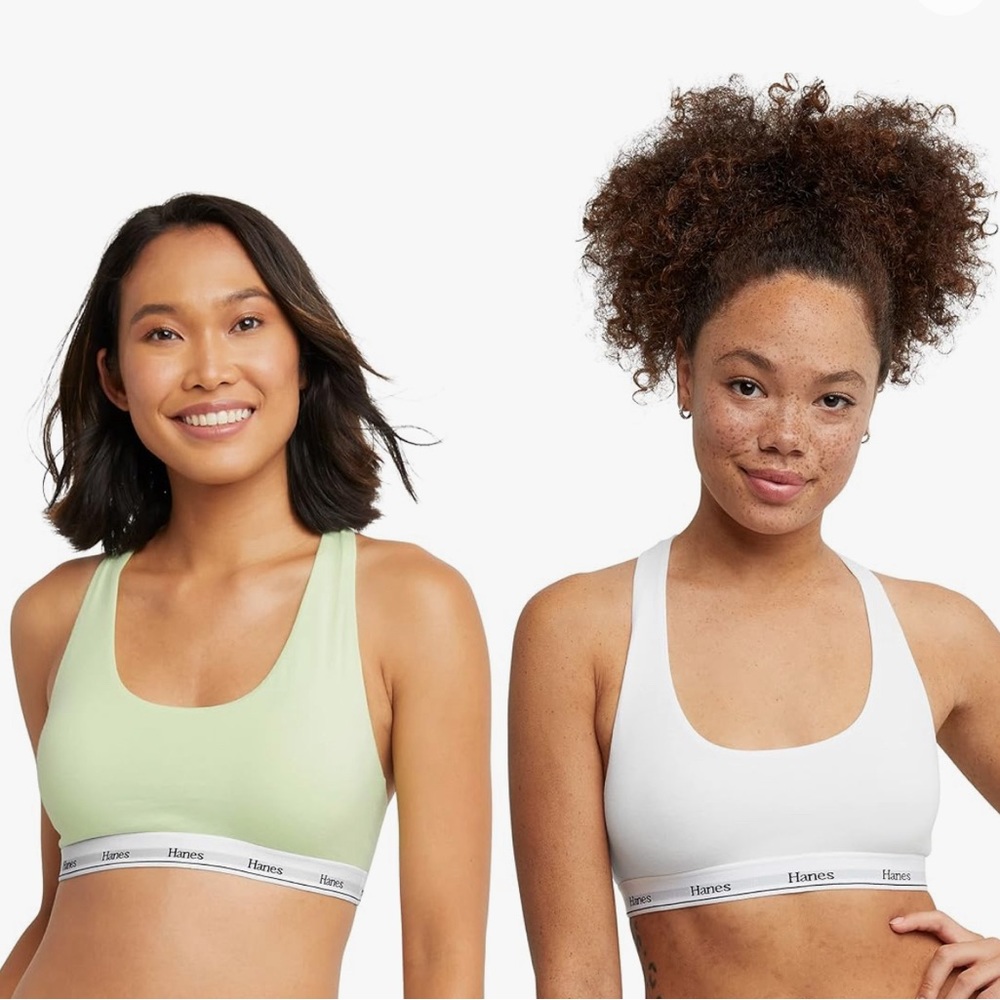 2 Pack Hanes Women's Originals Racerback Bralette Breathable Stretch Cotton Bras